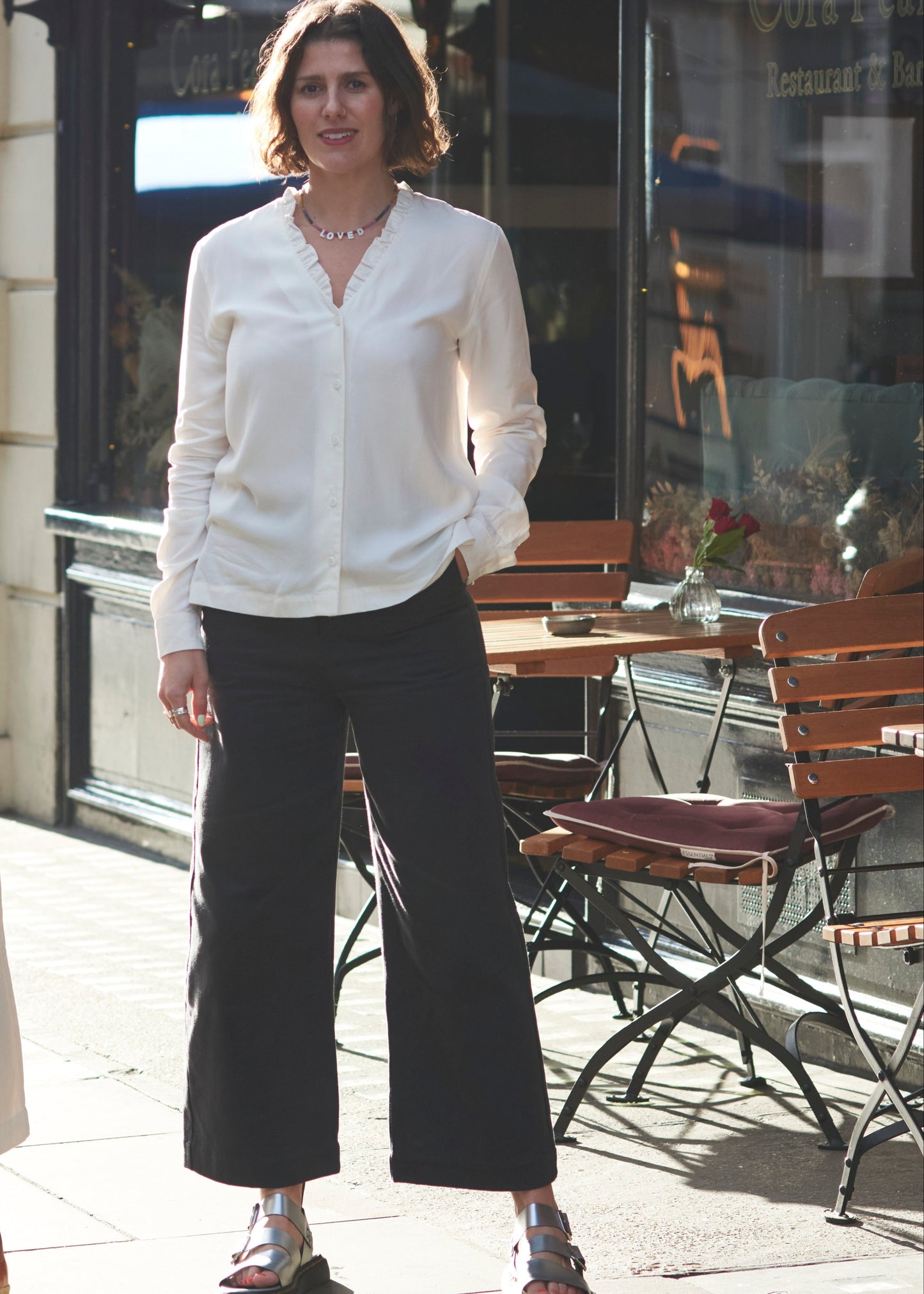 Organic Cotton Twill Wide Leg Cropped Trousers