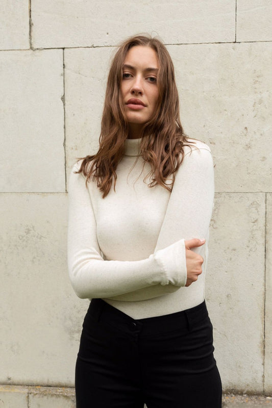 Organic Cotton Ribbed Roll Neck Top