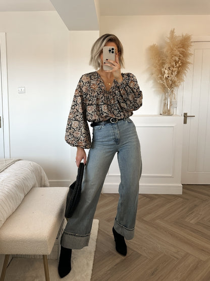 Hand Block Print Ruffle Blouse