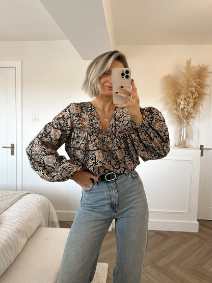 Hand Block Print Ruffle Blouse