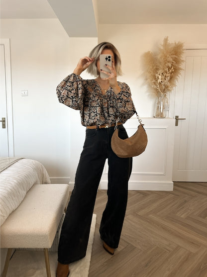 Hand Block Print Ruffle Blouse