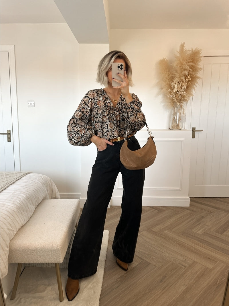 Hand Block Print Ruffle Blouse