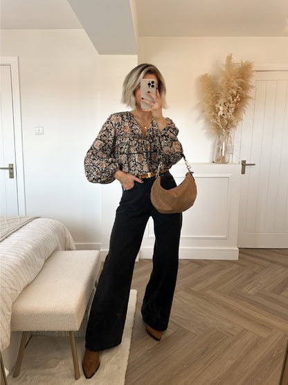 Hand Block Print Ruffle Blouse