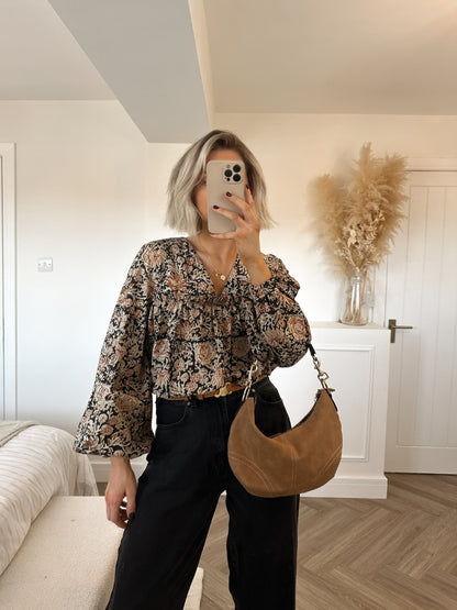 Hand Block Print Ruffle Blouse