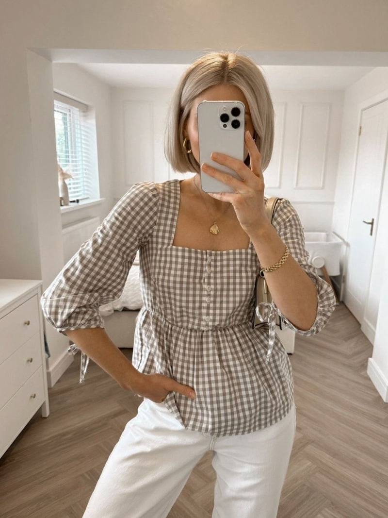 Stone Organic Cotton Gingham Blouse
