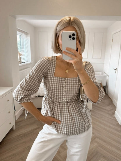 Stone Organic Cotton Gingham Blouse
