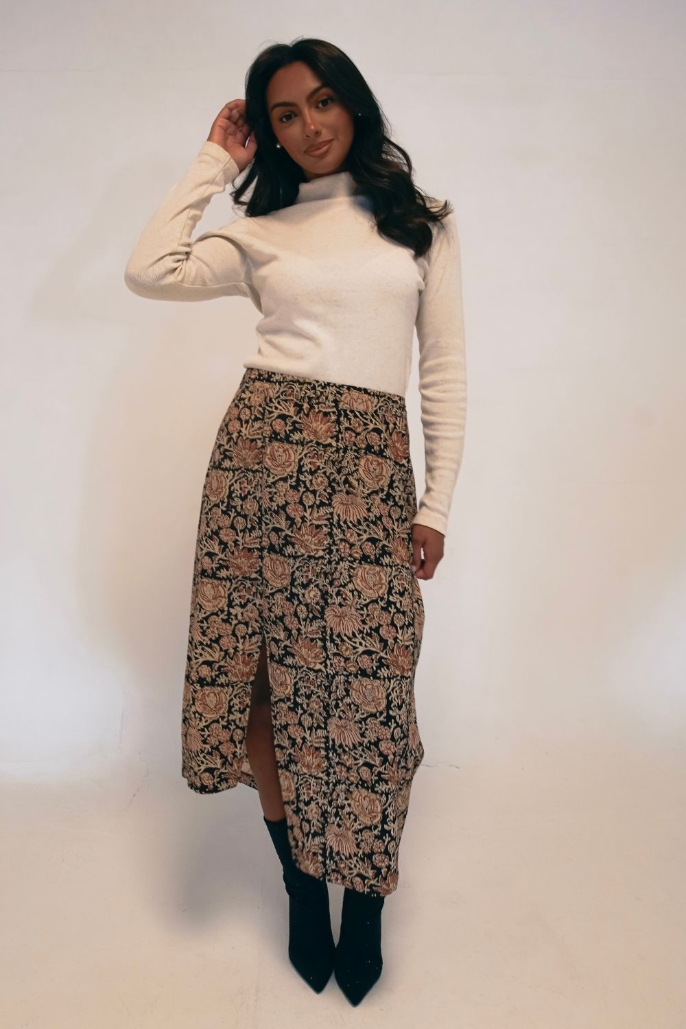 Hand Block Print Asymmetric Midi Skirt