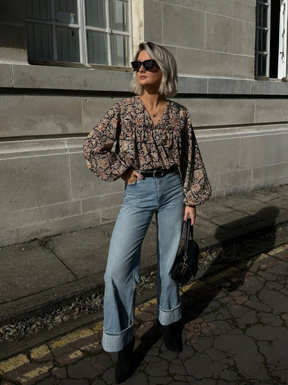 Hand Block Print Ruffle Blouse