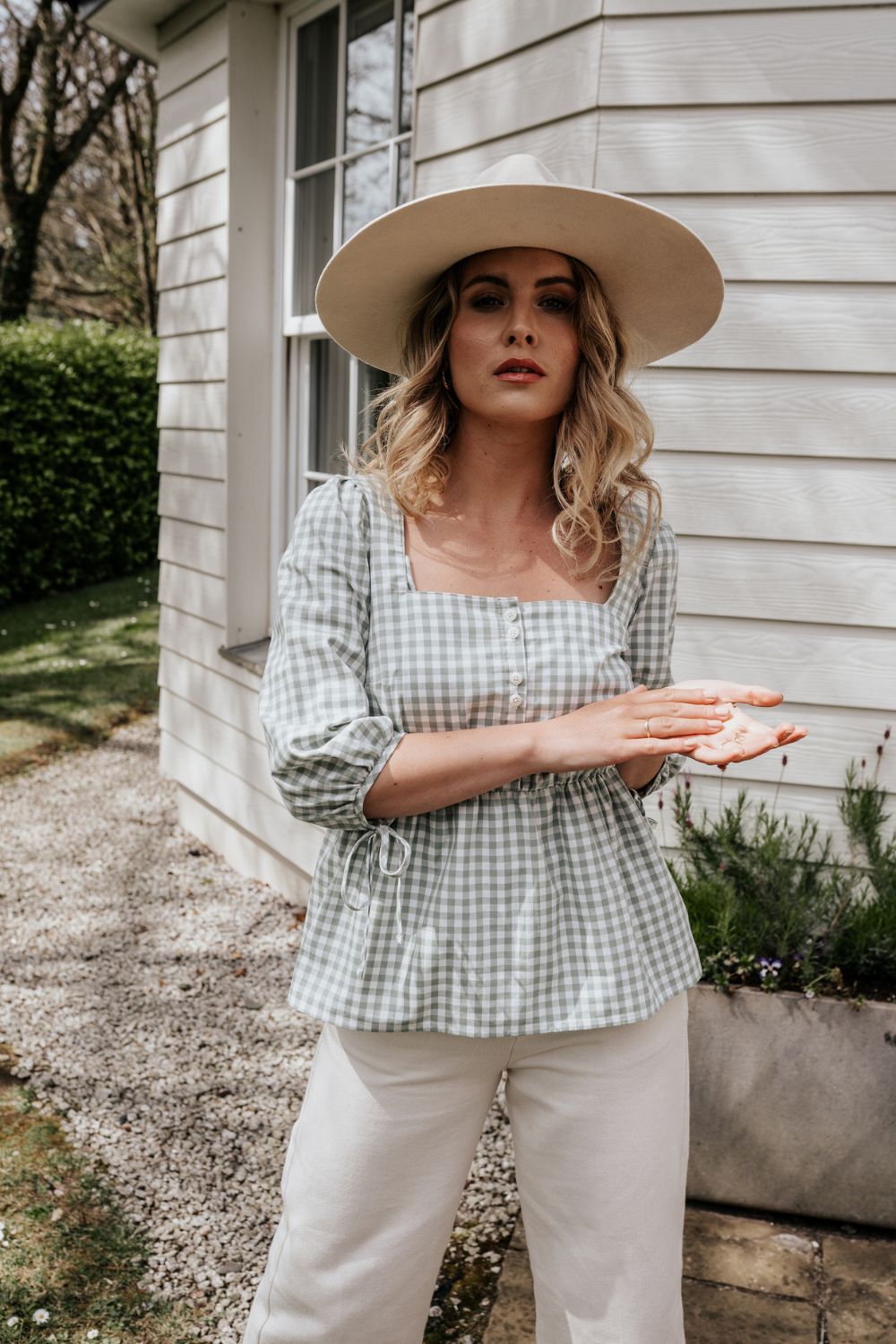 Sage Organic Cotton Gingham Blouse - Onesta UK - #ethical_Clothes#