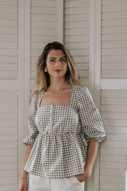 Stone Organic Cotton Gingham Blouse - Onesta UK - #ethical_Clothes#