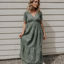 Load image into Gallery viewer, Organic Cotton Tiered Midi Dress Sage - Onesta UK - #ethical_Clothes#
