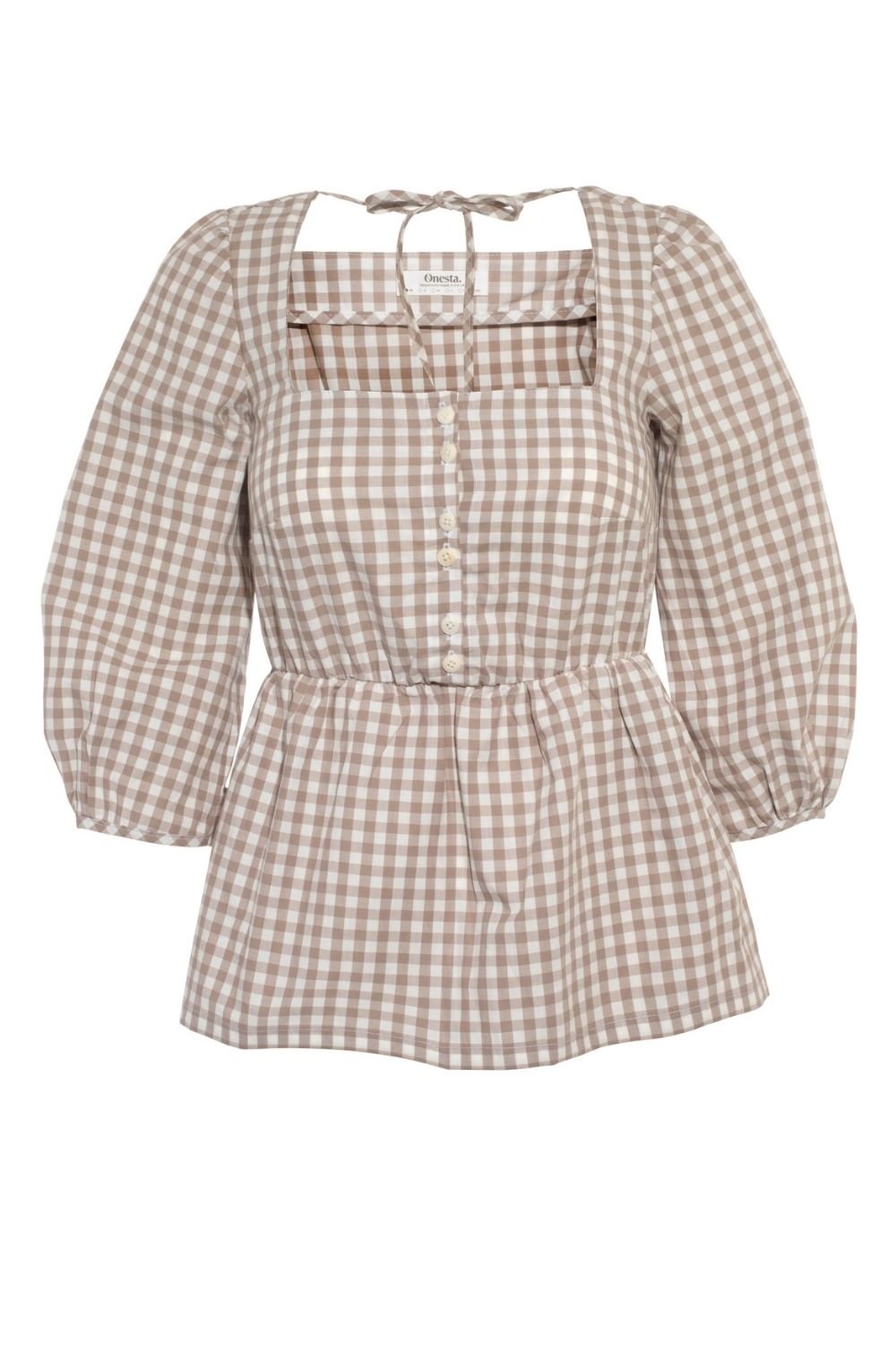 Stone Organic Cotton Gingham Blouse - Onesta UK - #ethical_Clothes#